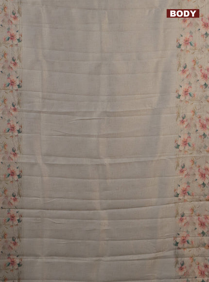 Tissue saree beige with allover zari weaves and floral digital printed border