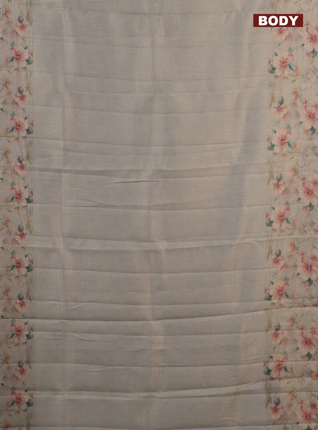 Tissue saree beige with allover zari weaves and floral digital printed border