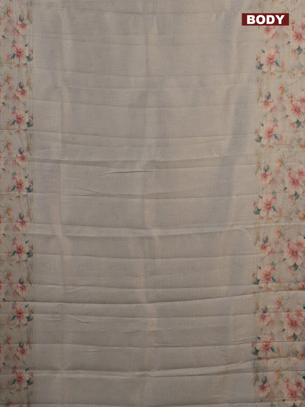 Tissue saree beige with allover zari weaves and floral digital printed border