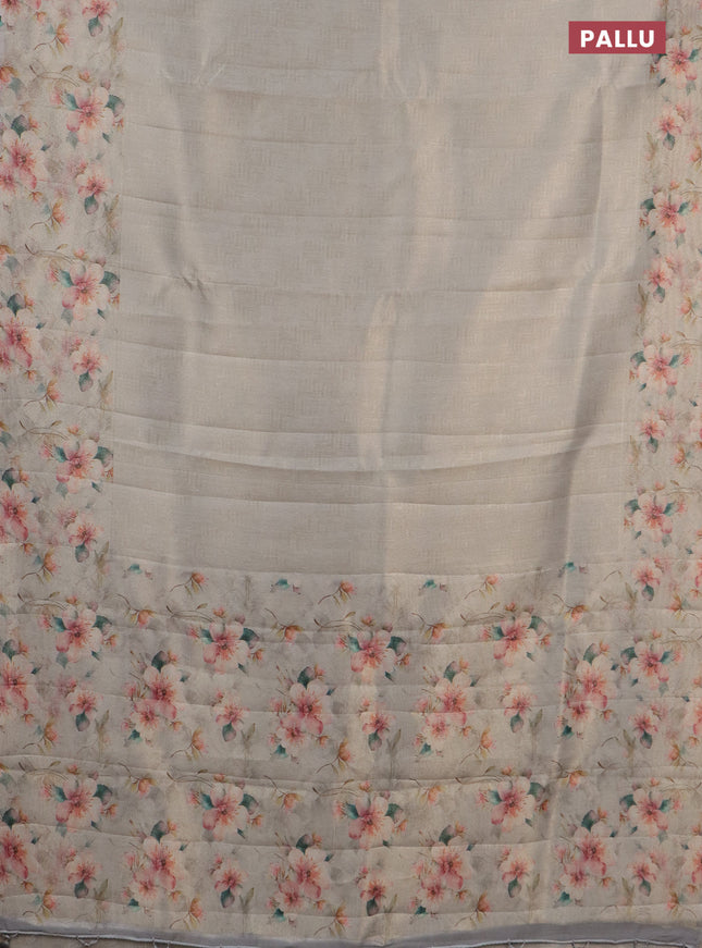 Tissue saree beige with allover zari weaves and floral digital printed border