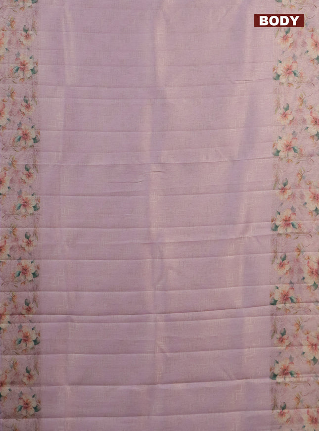 Tissue saree baby pink with allover zari weaves and floral digital printed border