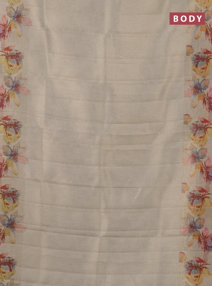 Tissue saree beige with allover zari weaves and floral digital printed border