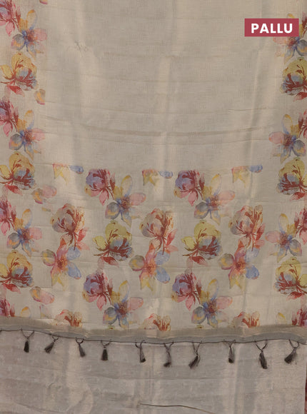 Tissue saree beige with allover zari weaves and floral digital printed border