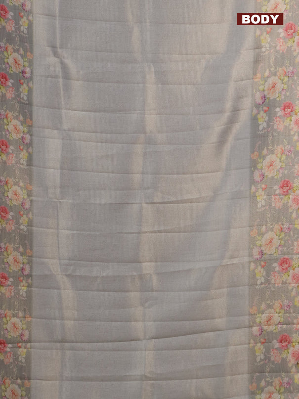 Tissue saree grey shade with allover zari weaves and floral digital printed border