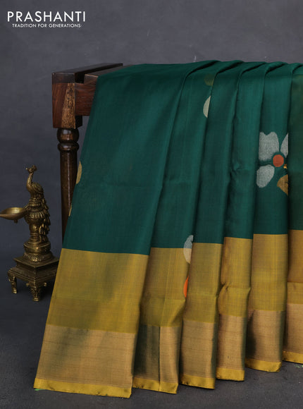 Pure uppada silk saree green and yellow with jamdhani butta style and zari woven border