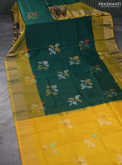 Pure uppada silk saree green and yellow with jamdhani butta style and zari woven border