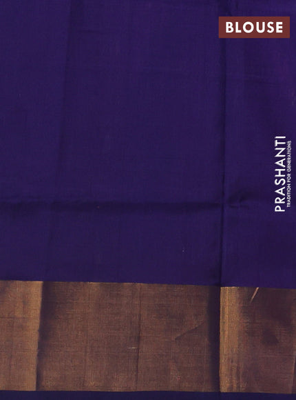 Pure uppada silk saree magenta pink and dark blue with silver & gold zari woven paisley buttas and jamdhani design pallu & zari woven border