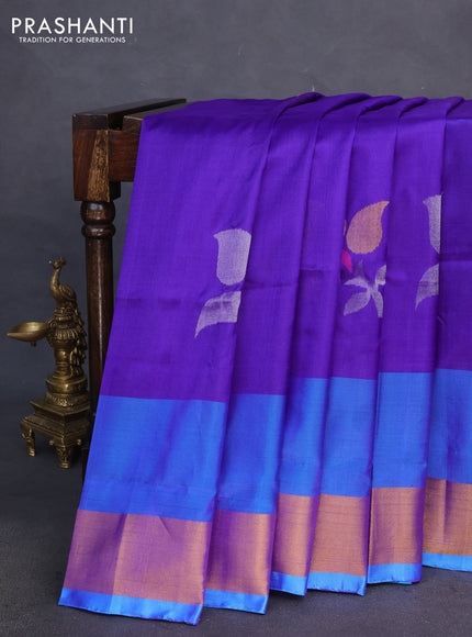 Pure uppada silk saree blue and cs blue with jamdhani buatts and zari woven border