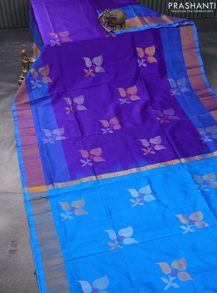 Pure uppada silk saree blue and cs blue with jamdhani buatts and zari woven border