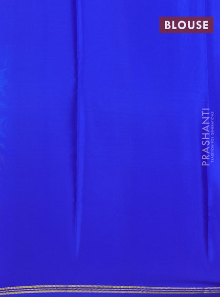 Pure mysore silk saree light blue and blue maroon with plain body and long rettapet zari woven border