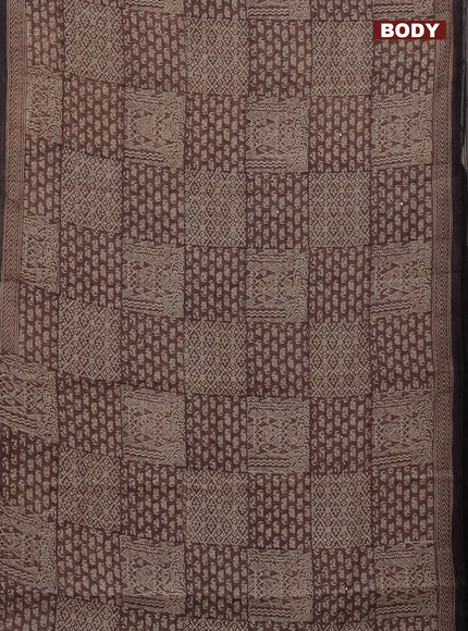 Chanderi silk cotton saree brown and beige with allover prints & mirror work and printed border