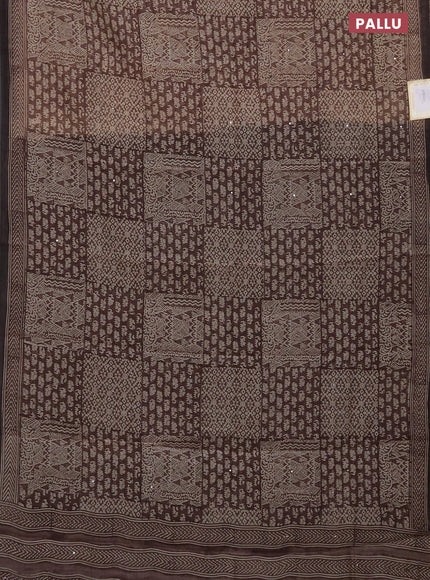 Chanderi silk cotton saree brown and beige with allover prints & mirror work and printed border