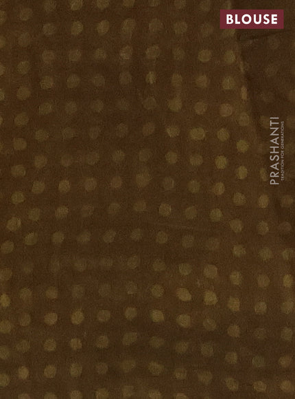 Chanderi silk cotton saree mustard green shade and beige with allover prints & mirror work and printed border