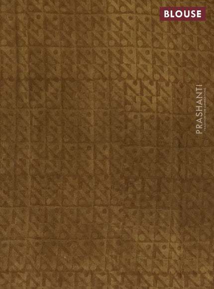 Chanderi silk cotton saree mustard green shade with allover prints & mirror work and mirror work printed border