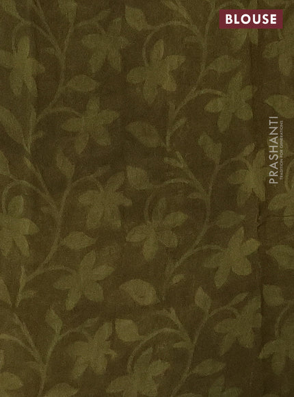 Chanderi silk cotton saree mehendi green and beige with allover prints & mirror work and printed border