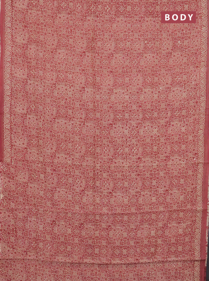Chanderi silk cotton saree pastel maroon and beige with allover prints & mirror work and printed border