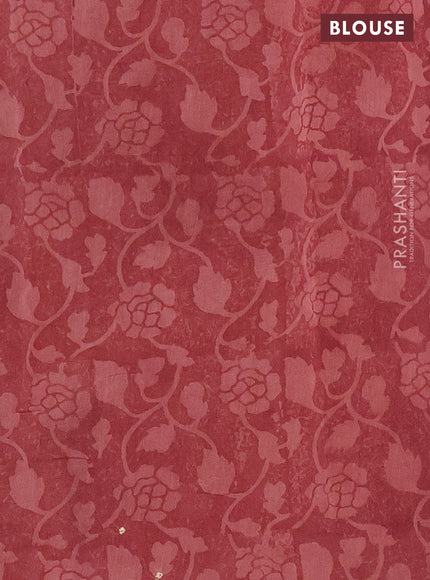 Chanderi silk cotton saree pastel maroon and beige with allover prints & mirror work and printed border