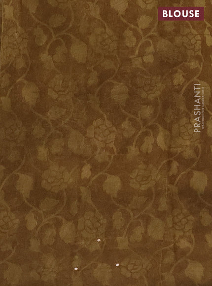 Chanderi silk cotton saree mustard green with allover prints & mirror work and printed border