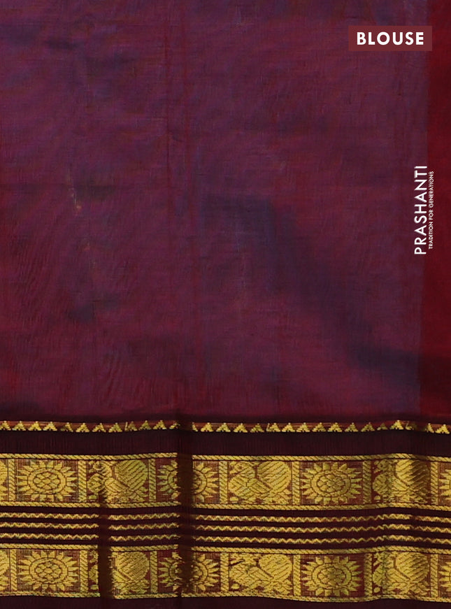 Silk cotton saree light blue and maroon with plain body and zari woven korvai border