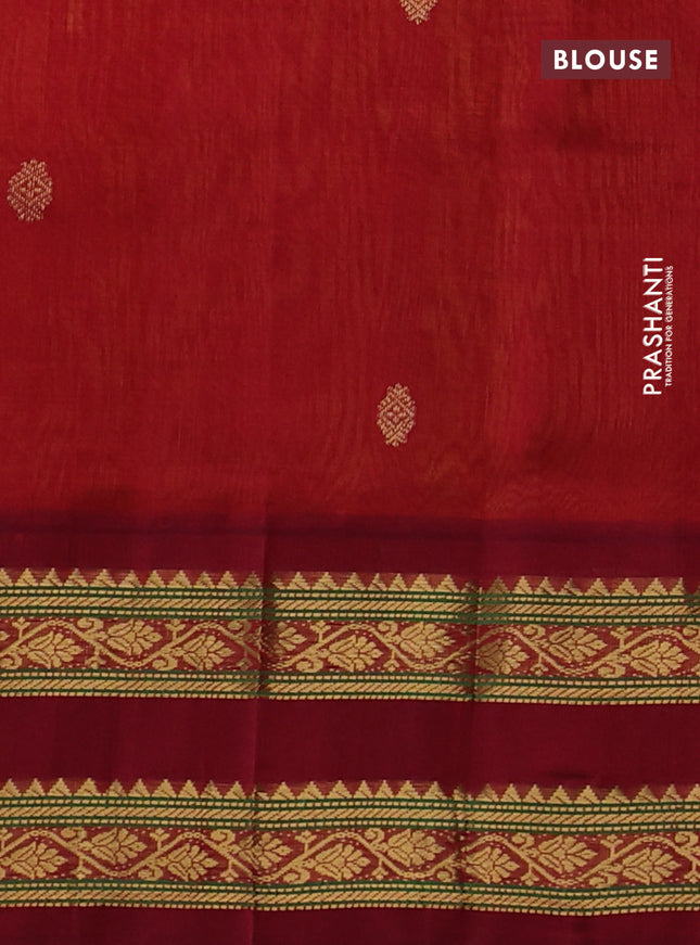 Silk cotton saree orange and maroon with zari woven buttas and rettapet zari woven korvai border