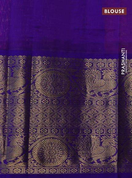Kuppadam silk cotton saree pink and blue with allover zari woven stripes pattern and long zari woven border