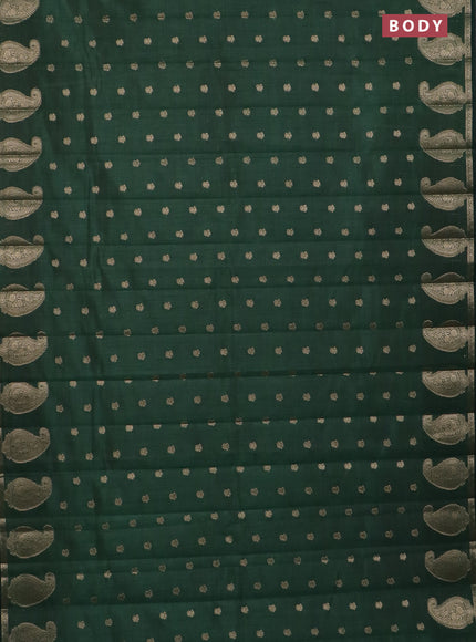 Semi raw silk saree bottle green with allover zari woven 1000 buttas and paisley zari woven butta border