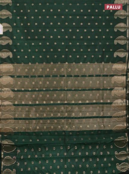 Semi raw silk saree bottle green with allover zari woven 1000 buttas and paisley zari woven butta border