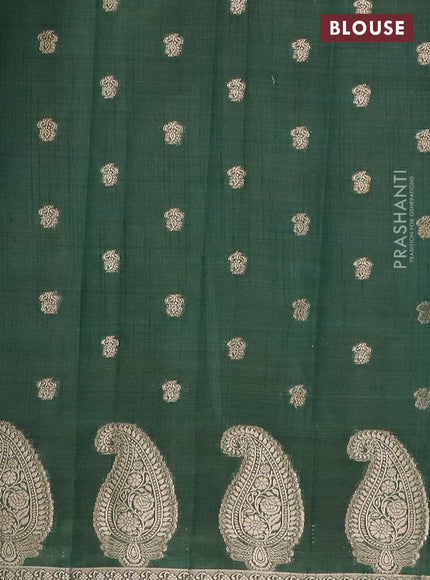 Semi raw silk saree bottle green with allover zari woven 1000 buttas and paisley zari woven butta border