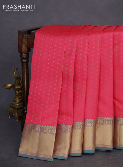 Pure kanchipuram silk saree pink and dual shade of green with allover zari woven 1000 buttas and zari woven border