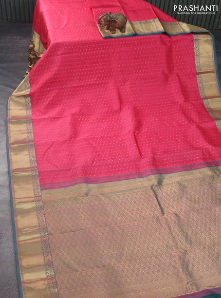 Pure kanchipuram silk saree pink and dual shade of green with allover zari woven 1000 buttas and zari woven border