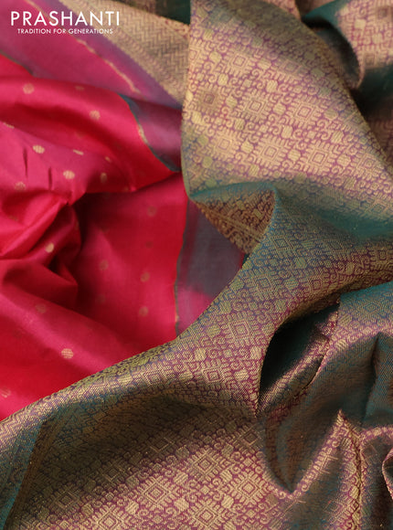 Pure kanchipuram silk saree pink and dual shade of green with allover zari woven 1000 buttas and zari woven border