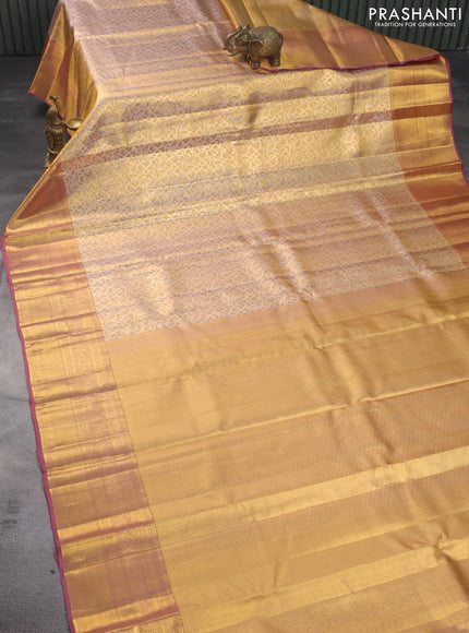 Pure kanchipuram tissue silk saree dual shade of gold and mauve pink with allover zari woven brocade weaves and long zari woven border
