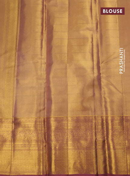 Pure kanchipuram tissue silk saree dual shade of gold and mauve pink with allover zari woven brocade weaves and long zari woven border