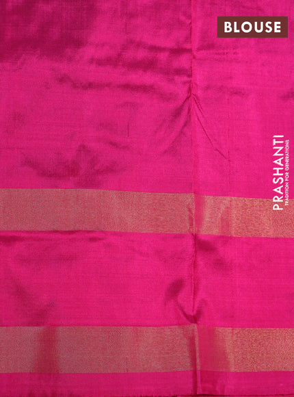 Pochampally silk saree dark blue and pink with allover ikat weaves and temple design zari woven ikat border