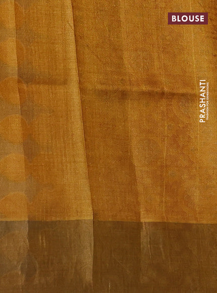 Pure tussar silk saree maroon shade and mustard yellow with allover kalamkari prints and zari woven border