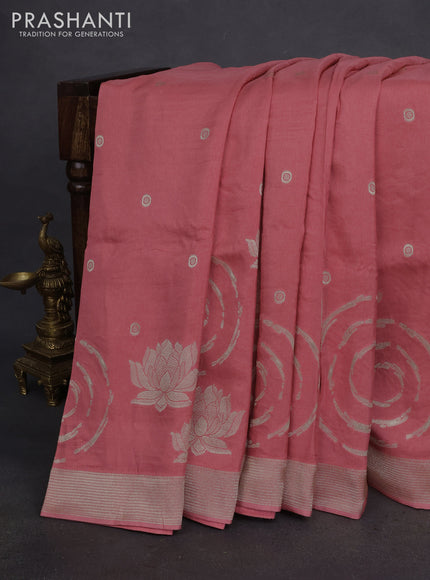 Banarasi silk saree peach pink with allover zari weaves and zari woven border