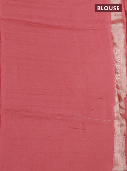 Banarasi silk saree peach pink with allover zari weaves and zari woven border