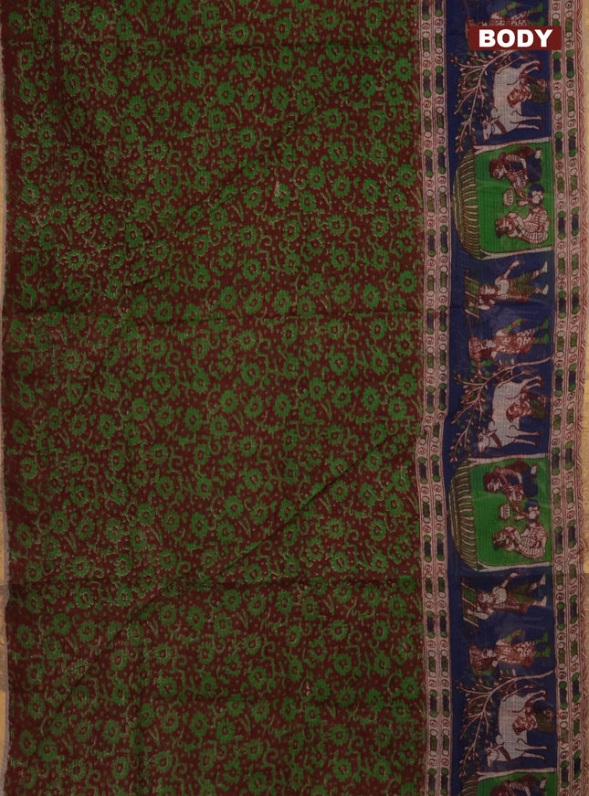 Kota kalamkari saree maroon and blue with allover kalamkari prints and zari woven border