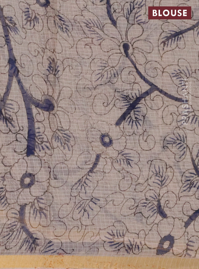 Kota kalamkari saree maroon and blue with allover kalamkari prints and zari woven border