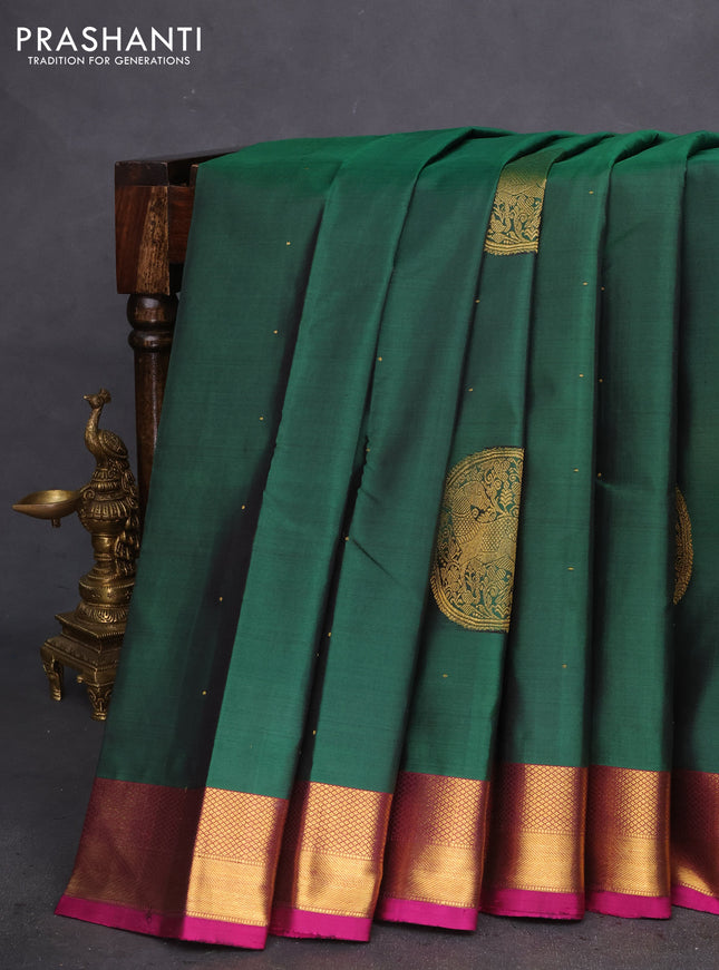 Pure kanchipuram silk saree green and magenta pink with zari woven buttas and zari woven border