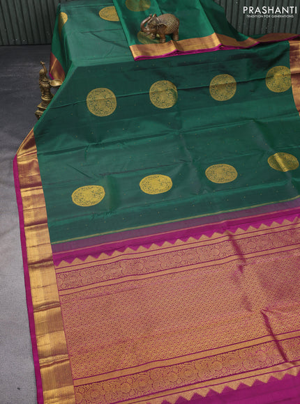 Pure kanchipuram silk saree green and magenta pink with zari woven buttas and zari woven border