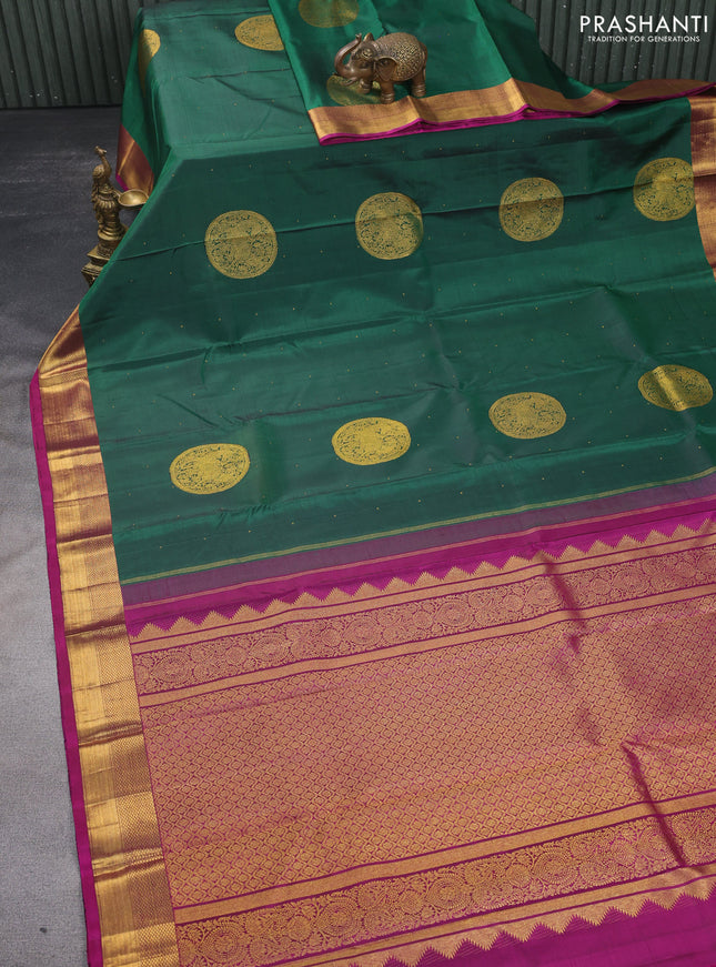 Pure kanchipuram silk saree green and magenta pink with zari woven buttas and zari woven border