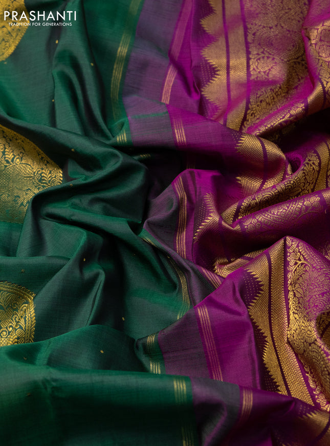 Pure kanchipuram silk saree green and magenta pink with zari woven buttas and zari woven border
