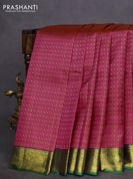 Pure kanchipuram silk saree dual shade of pink and green with allover zari weaves and zari woven korvai border