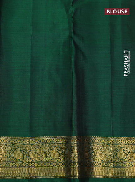 Pure kanchipuram silk saree dual shade of pink and green with allover zari weaves and zari woven korvai border