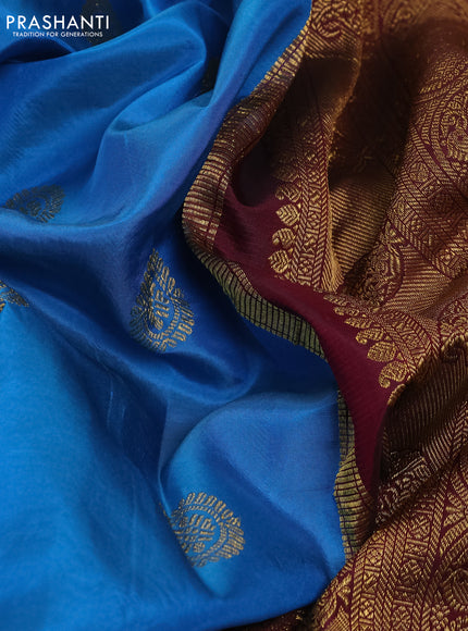 Pure kanchipuram silk saree cs blue and blue & maroon with zari woven buttas and zari woven korvai border