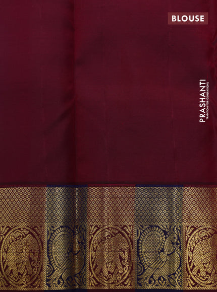 Pure kanchipuram silk saree cs blue and blue & maroon with zari woven buttas and zari woven korvai border