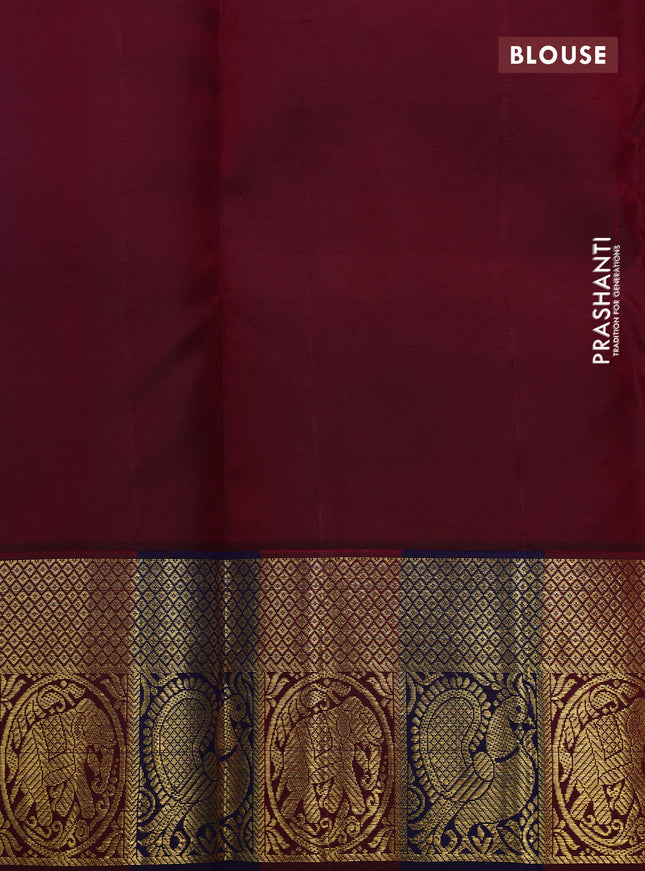 Pure kanchipuram silk saree cs blue and blue & maroon with zari woven buttas and zari woven korvai border