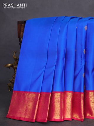 Pure kanchipuram silk saree royal blue and dark pink with zari woven buttas and zari woven korvai border