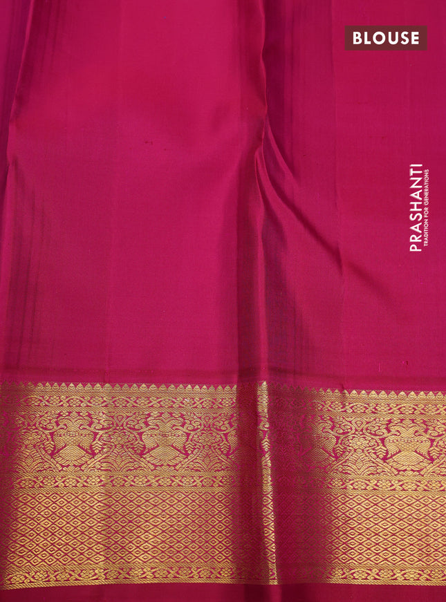 Pure kanchipuram silk saree royal blue and dark pink with zari woven buttas and zari woven korvai border